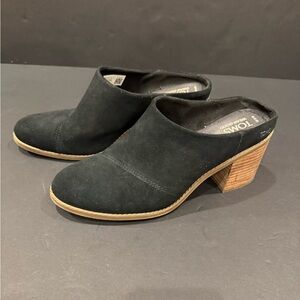 TOMS Black Suede Mules with Wooden Heel. Size W 10